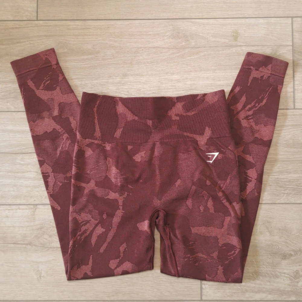 Gymshark Burgundy Red Adapt Camo Seamless Leggings